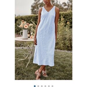 J. Jill Blue and White Sleeveless V-Neck Sundress